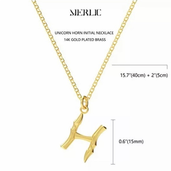 MERLIC 14K Gold Plated Unicorn Horn Initial Letter H Pendant Necklace - Picture 3 of 4